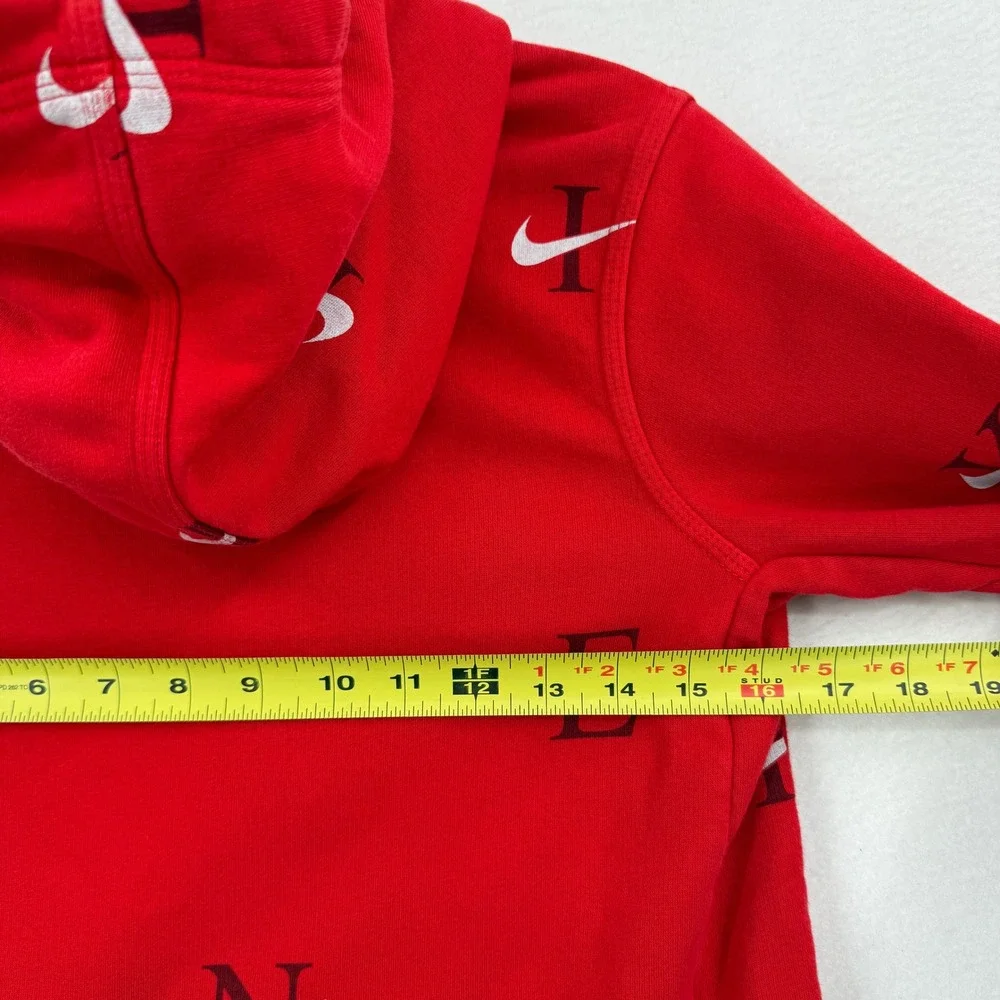 Nike Hoodie Kids Large Red Swoosh All Over Print Pullover DX5699-657 Cotton Poly